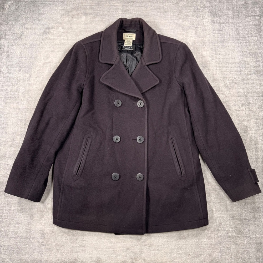 LL Bean Jacket Women 18 Blue Italian Wool Bellandi Double Breasted Pea Coat